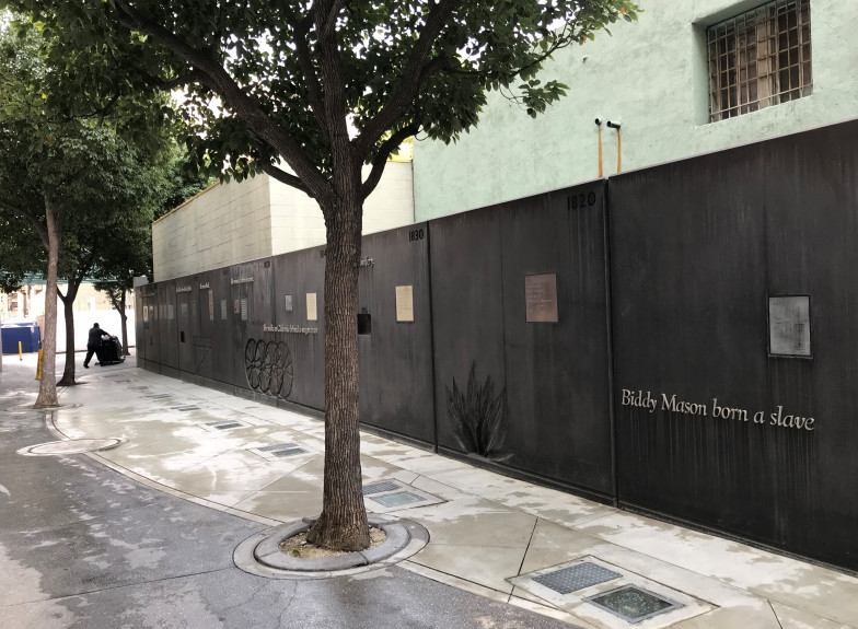 In downtown Los Angeles, Biddy Mason Memorial Park's timeline wall sketches the remarkable life of a 19th century slave who was brought to San Bernardino, won her freedom in court and became revered in L.A. as a nurse, midwife, property owner and philanthropist. (Photo by David Allen, Inland Valley Daily Bulletin/SCNG)